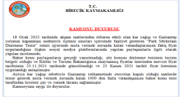Birecik Kaymakamlığından Kamuoyu Duyurusu