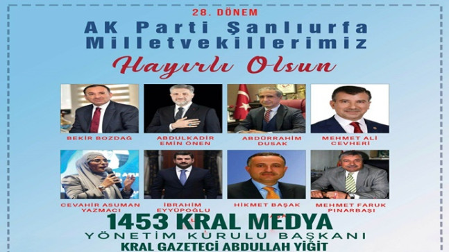 AK Parti Şanlıurfa Milletvekillerimizi canı gönülden tebrik ediyorum