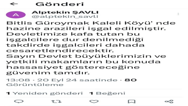ALPTEKİN ŞAVLI `DAN BAKAN MURAK KURUM `A ÇAĞRI