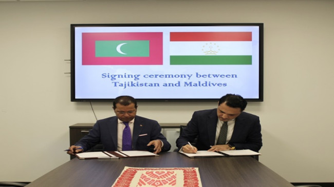 The signing ceremony of the Agreement on the exemption of visa requirements between Tajikistan and Maldives