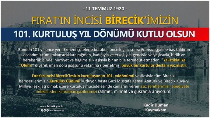 Birecik’imizin Kurtuluşunun 101. Yılını Gururla Kutluyoruz.