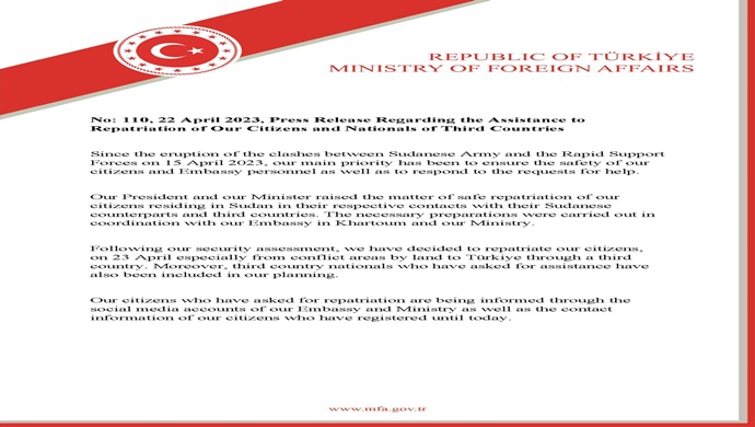 Press Release Regarding the Assistance to Repatriation of Our Citizens and Nationals of Third Countries